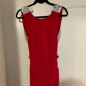 Jovani High Slit Backless Red Dress Size 6